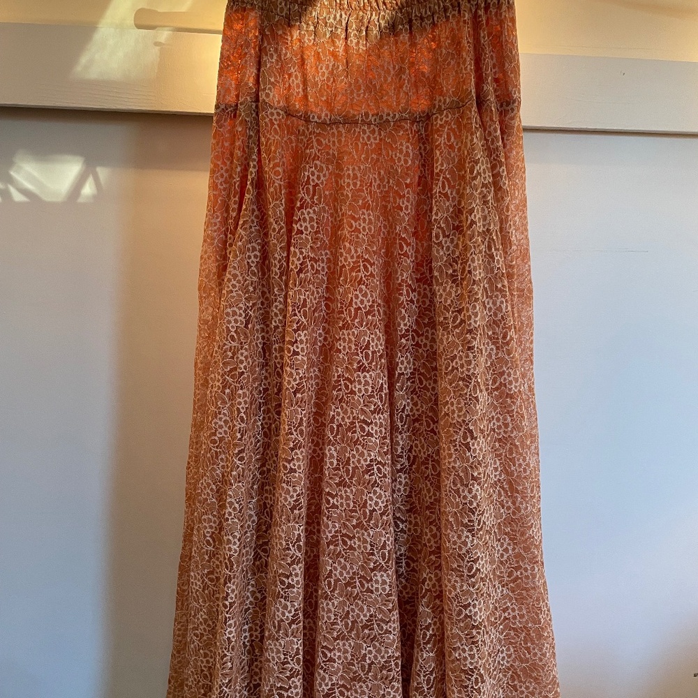 70’s Handmade Peach Lace Maxi Skirt | M-L